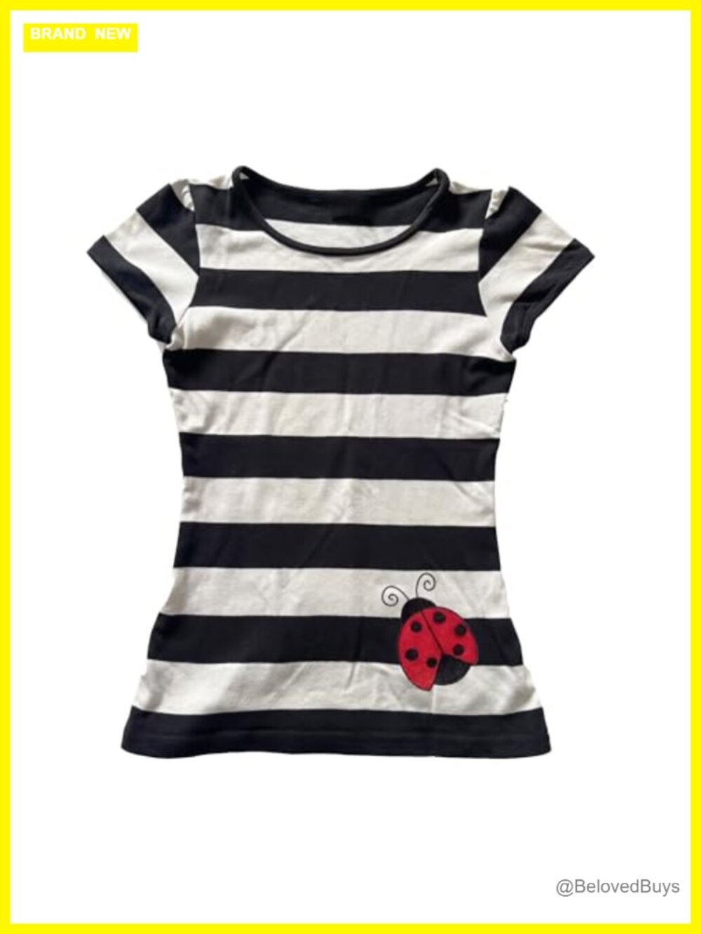 Y2K Striped Graphic Tee Slim Fit Round Neck 100% Polyester Grunge Alt Shirt